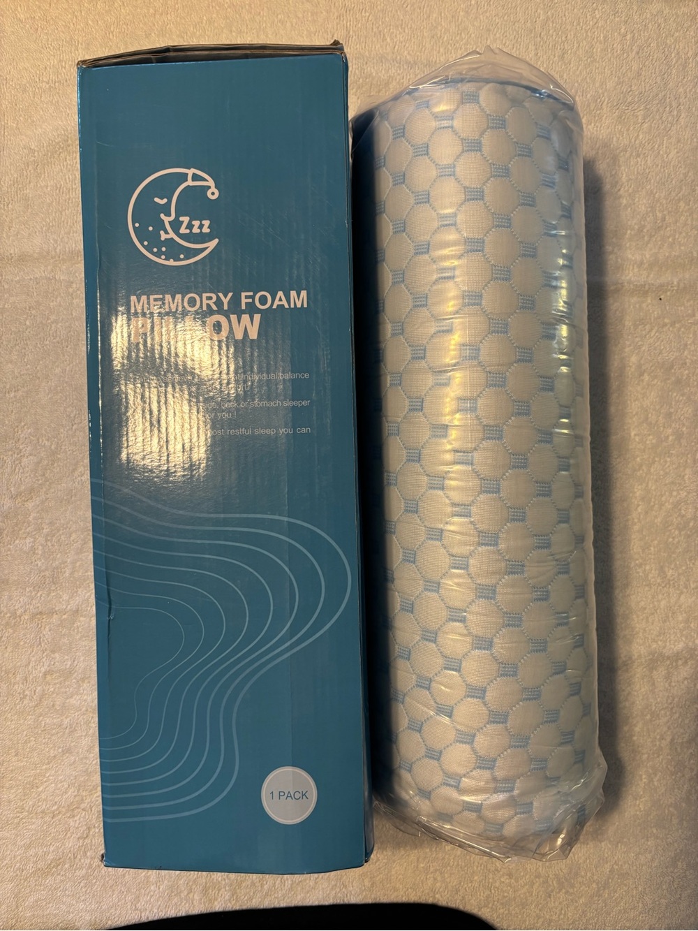 Memory Foam Pillow Roll - Light Blue Hex Pattern